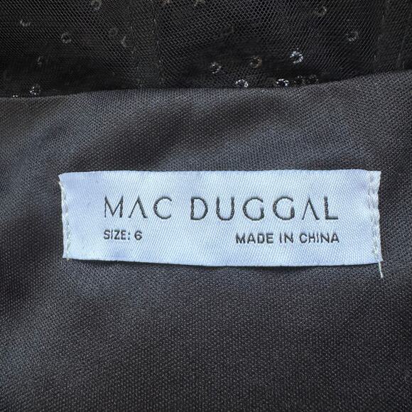 Mac Duggal One Shoulder Sequin Mini Dress Sheer Bustier Side Drape Black 20686 - Picture 7 of 16